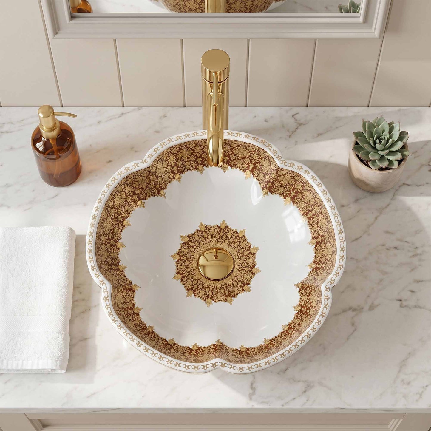 Imperial Floral Ceramic Vessel Sink, Handpainted Bathroom Basin