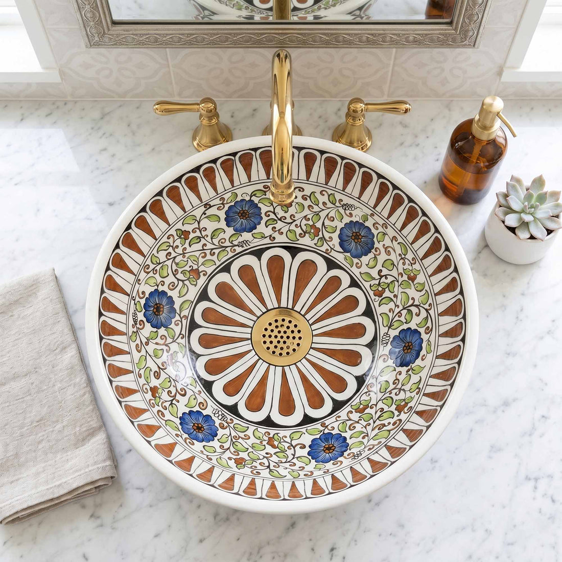 Royal Garden Ceramic Vessel Sink, Handpainted Bathroom Basin