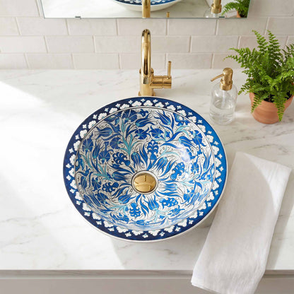 Ottoman Garden Ceramic Vessel Sink, Handpainted Bathroom Basin
