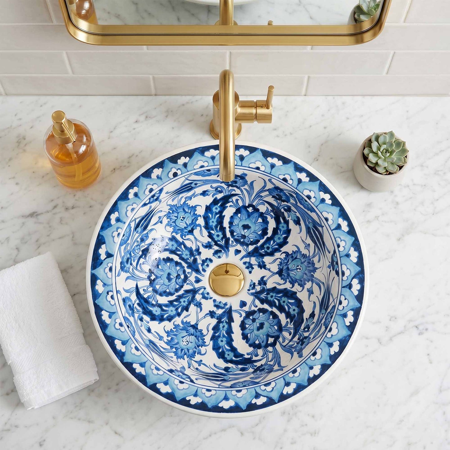 Moonlit Garden Ceramic Vessel Sink, Handpainted Bathroom Basin