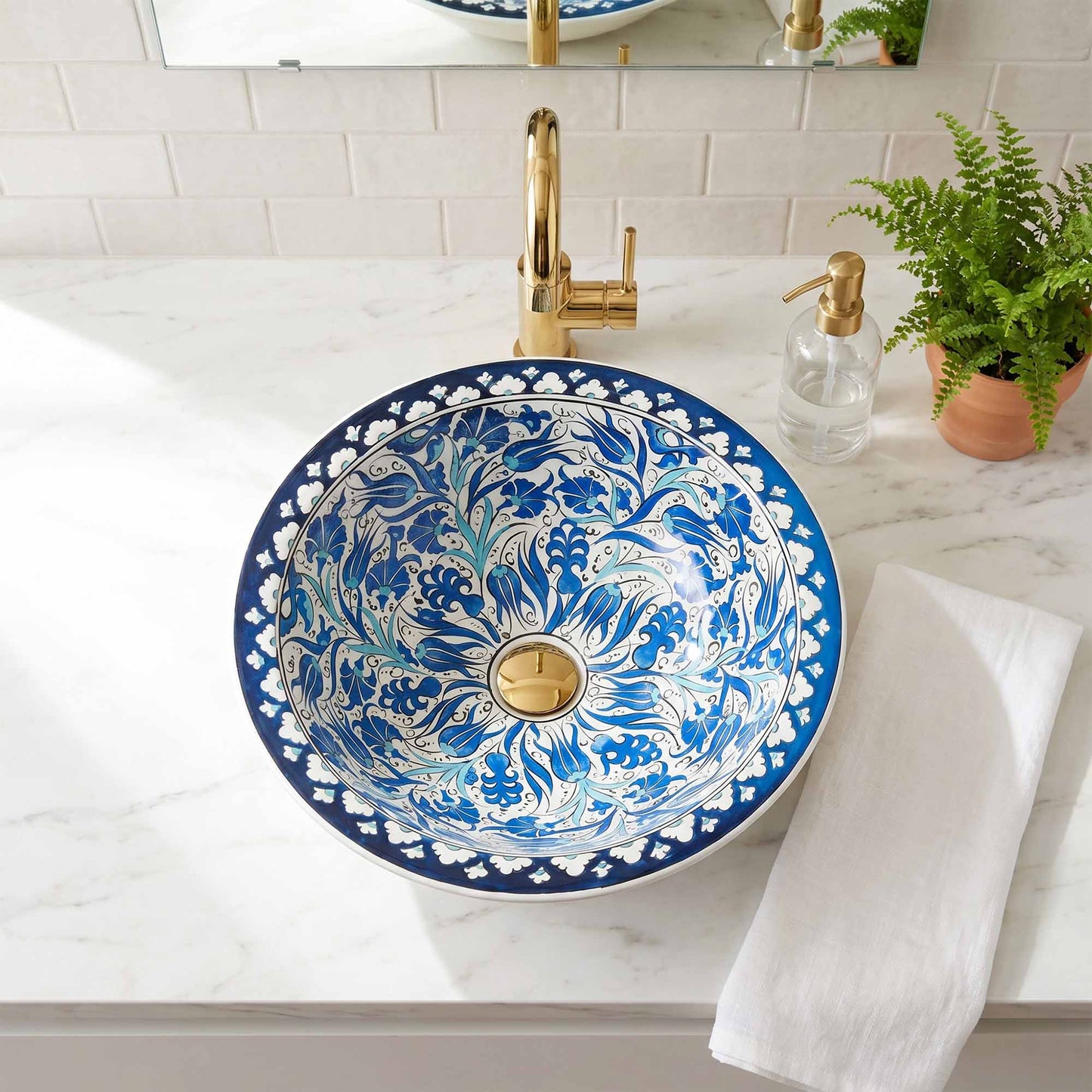 Ottoman Garden Ceramic Vessel Sink, Handpainted Bathroom Basin