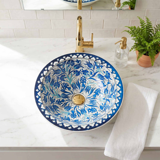 Ottoman Garden Ceramic Vessel Sink, Handpainted Bathroom Basin