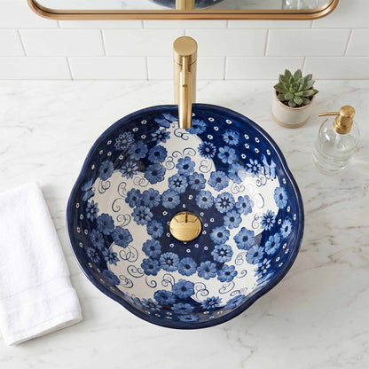 Moonlit Wildflower Ceramic Vessel Sink, Handpainted Bathroom Basin