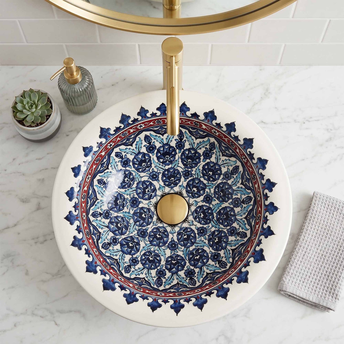 Imperial Blossom Ceramic Vessel Sink, Handpainted Bathroom Basin