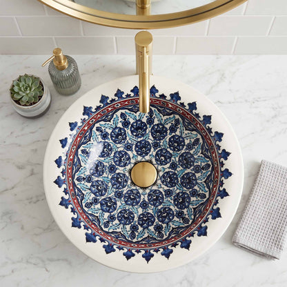 Imperial Blossom Ceramic Vessel Sink, Handpainted Bathroom Basin