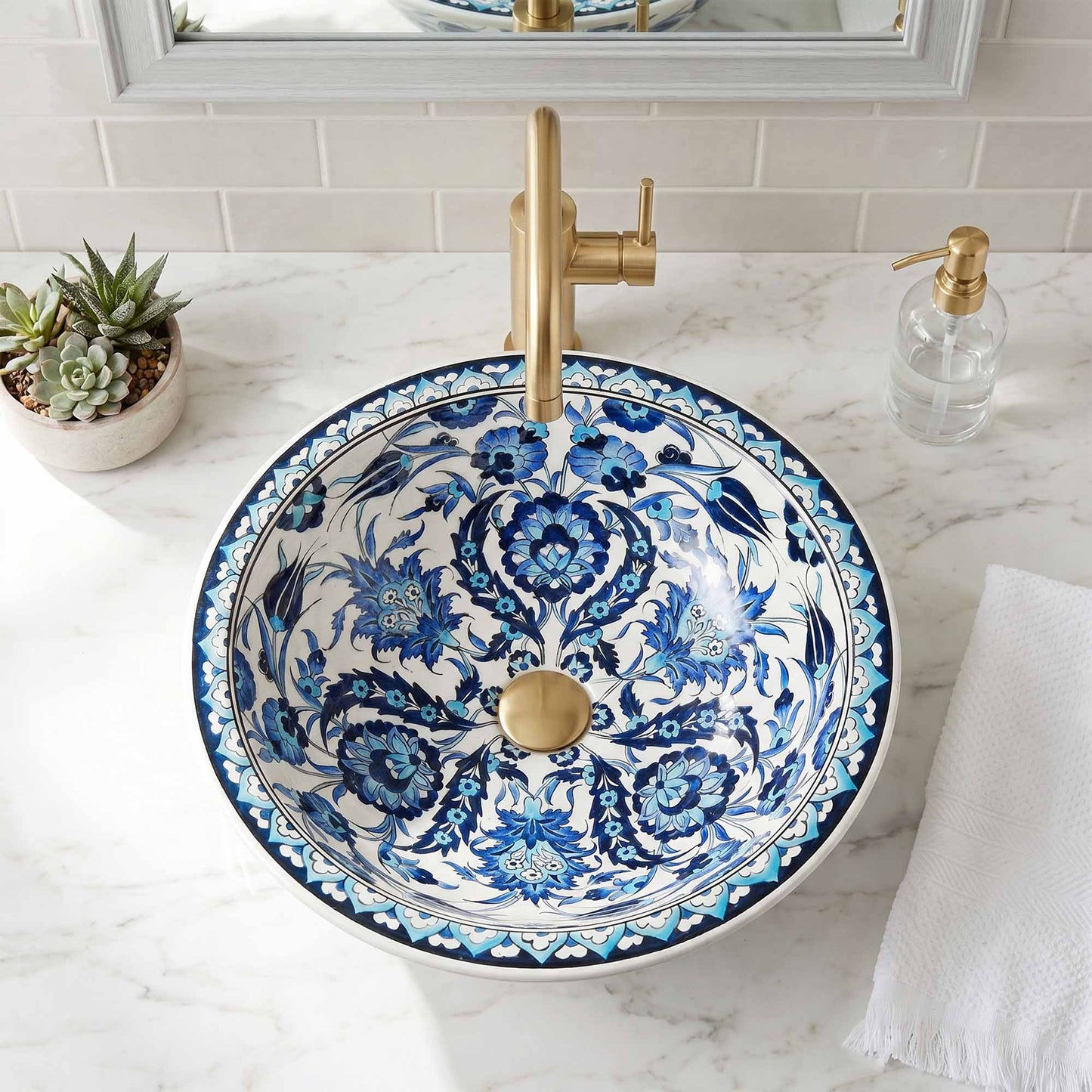 Iznik Heritage Ceramic Vessel Sink, Handpainted Bathroom Basin