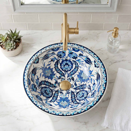 Iznik Heritage Ceramic Vessel Sink, Handpainted Bathroom Basin