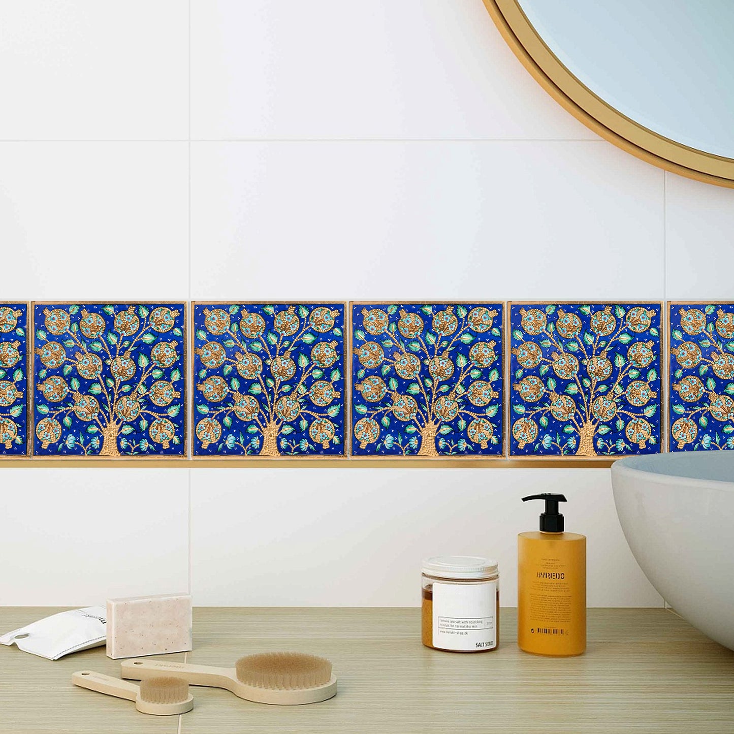 Handmade Ceramic Tile, Blue Pomegranate Tree Tile