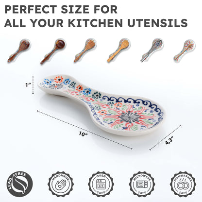 Handmade Ceramic Spoon Rest, Vanilla White Color Spoon Rests, Traditional Spoon Holder for Stove Top