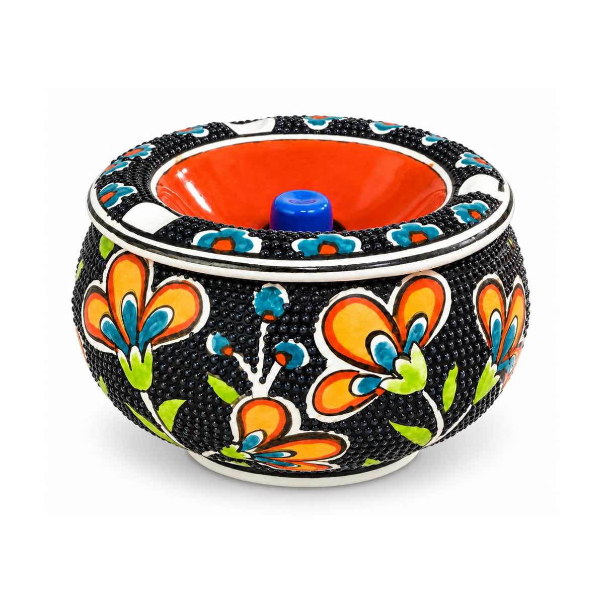 Handmade Ceramic Ashtray with Lid, 5 Inch Hand Painted Floral Outdoor Ashtray