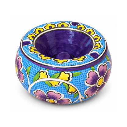 Handmade Ceramic Ashtray with Lid, 5 Inch Hand Painted Floral Outdoor Ashtray
