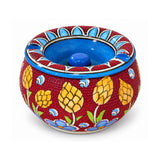 Handmade Ceramic Ashtray with Lid, 5 Inch Hand Painted Burgundy Yellow Botanical Outdoor Ashtray