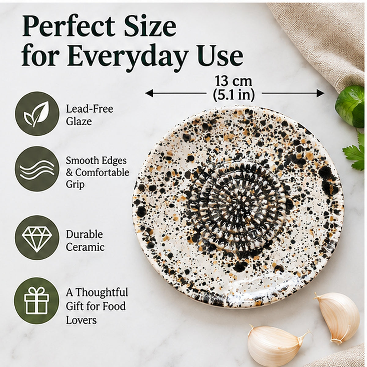 Garlic Grater Bowl, Ceramic Grater Plate, 5" Ceramic Garlic Grinder, Decorative Grater Bowl