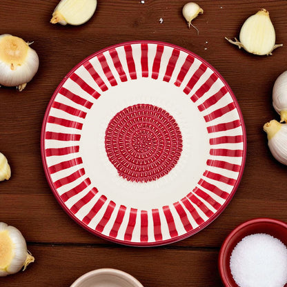 Garlic Grater Bowl, Red Strips Grater Plate, 7" Ceramic Garlic Grinder, Decorative Grater Bowl