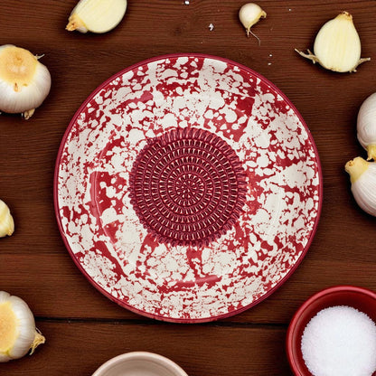 Garlic Grater Bowl, Red Sponge Grater Plate, 7" Ceramic Garlic Grinder, Decorative Grater Bowl