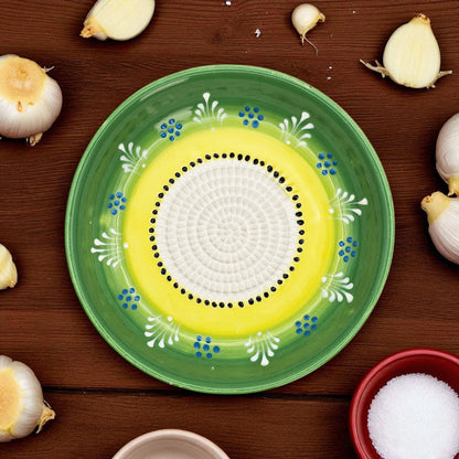 Garlic Grater Bowl, Lime Green Grater Plate, 7" Ceramic Garlic Grinder, Decorative Grater Bowl