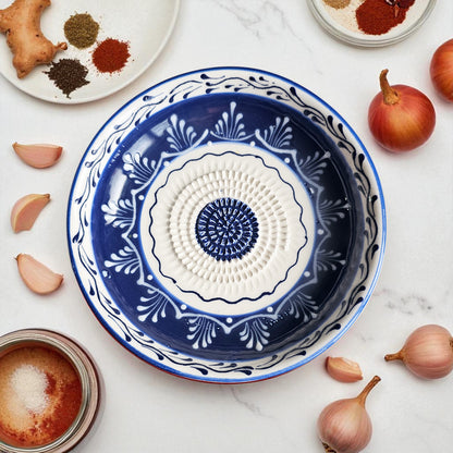 Garlic Grater Bowl, Sultan Blue Grater Plate, 7" Ceramic Garlic Grinder, Decorative Grater Bowl