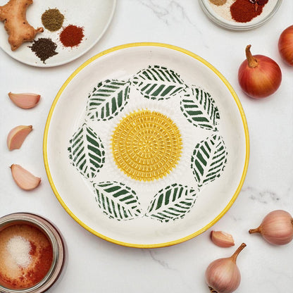 Garlic Grater Bowl, Tropical Yellow Plate, 7" Ceramic Garlic Grinder, Decorative Grater Bowl