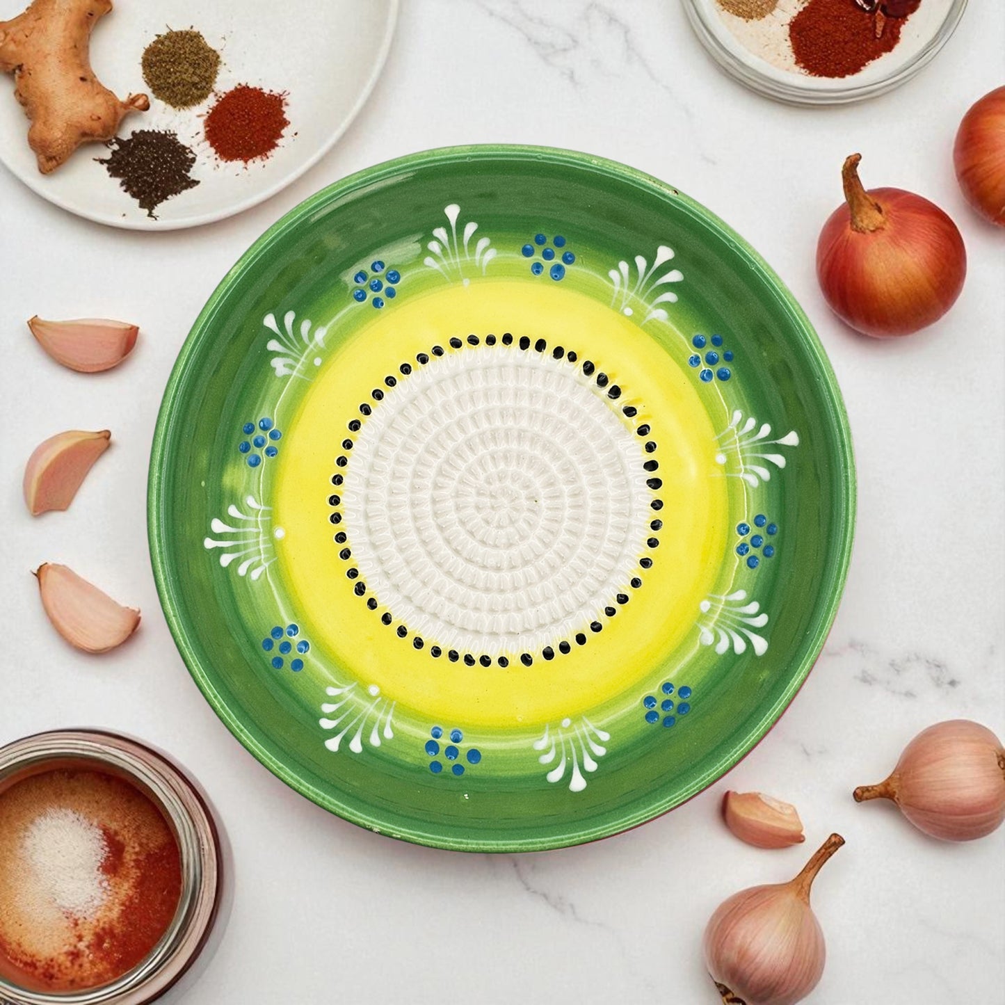 Garlic Grater Bowl, Lime Green Grater Plate, 7" Ceramic Garlic Grinder, Decorative Grater Bowl