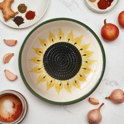 Garlic Grater Bowl, Sunflower Grater Plate, 7" Ceramic Garlic Grinder, Decorative Grater Bowl