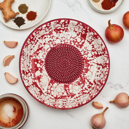 Garlic Grater Bowl, Red Sponge Grater Plate, 7" Ceramic Garlic Grinder, Decorative Grater Bowl