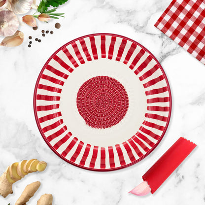 Garlic Grater Bowl, Red Strips Grater Plate, 7" Ceramic Garlic Grinder, Decorative Grater Bowl