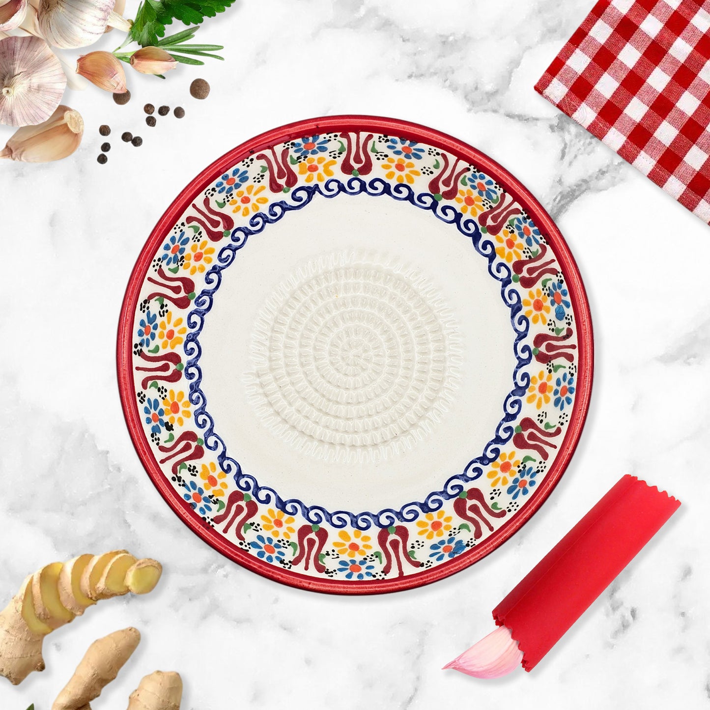 Garlic Grater Bowl, Sultan's Garden Grater Plate, 7" Ceramic Garlic Grinder, Decorative Grater Bowl
