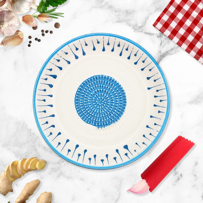 Garlic Grater Bowl, Blue Drops Grater Plate, 7" Ceramic Garlic Grinder, Decorative Grater Bowl