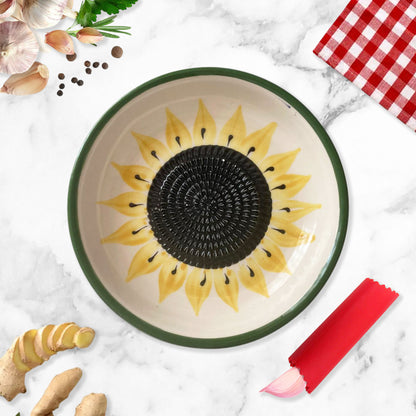 Garlic Grater Bowl, Sunflower Grater Plate, 7" Ceramic Garlic Grinder, Decorative Grater Bowl