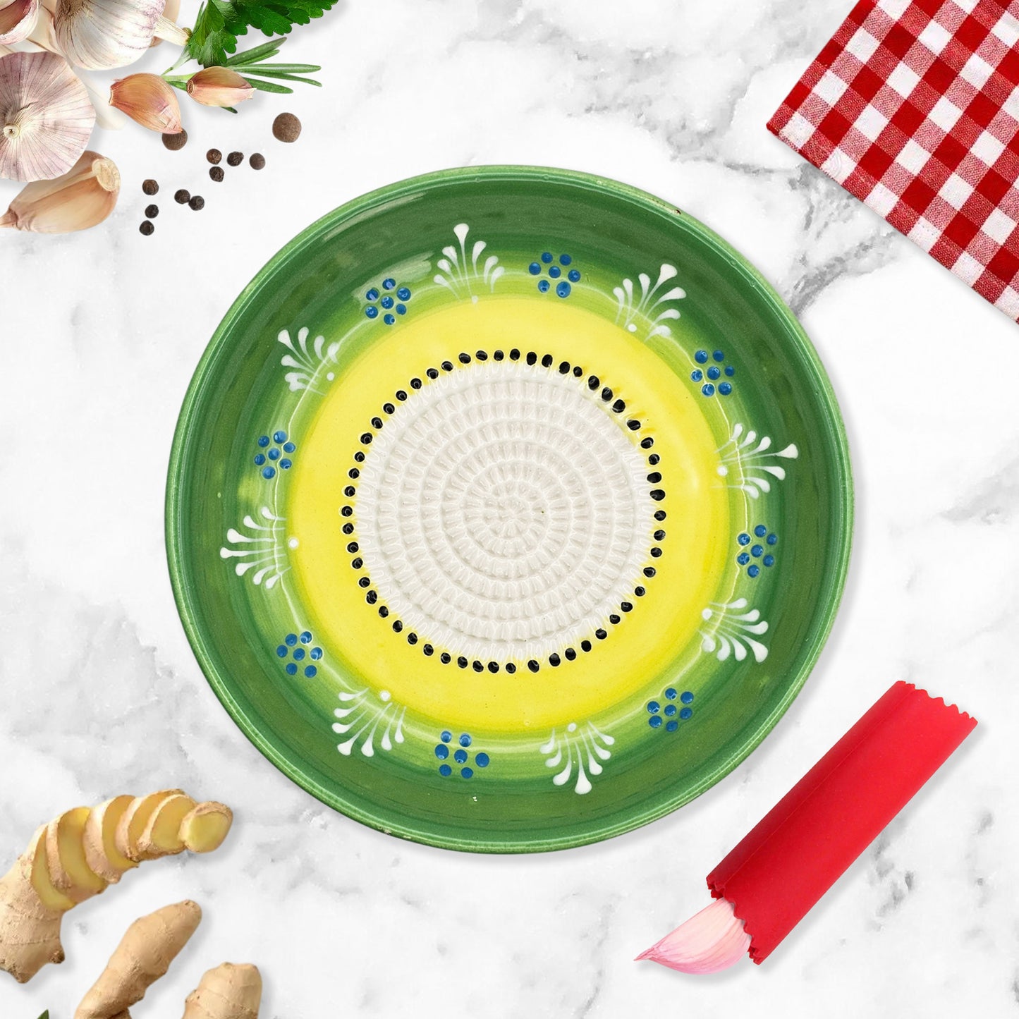 Garlic Grater Bowl, Lime Green Grater Plate, 7" Ceramic Garlic Grinder, Decorative Grater Bowl
