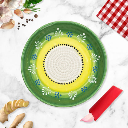 Garlic Grater Bowl, Lime Green Grater Plate, 7" Ceramic Garlic Grinder, Decorative Grater Bowl