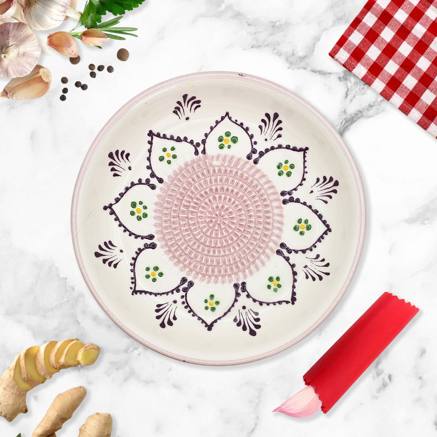 Garlic Grater Bowl, Purple Dream Grater Plate, 7" Ceramic Garlic Grinder, Decorative Grater Bowl