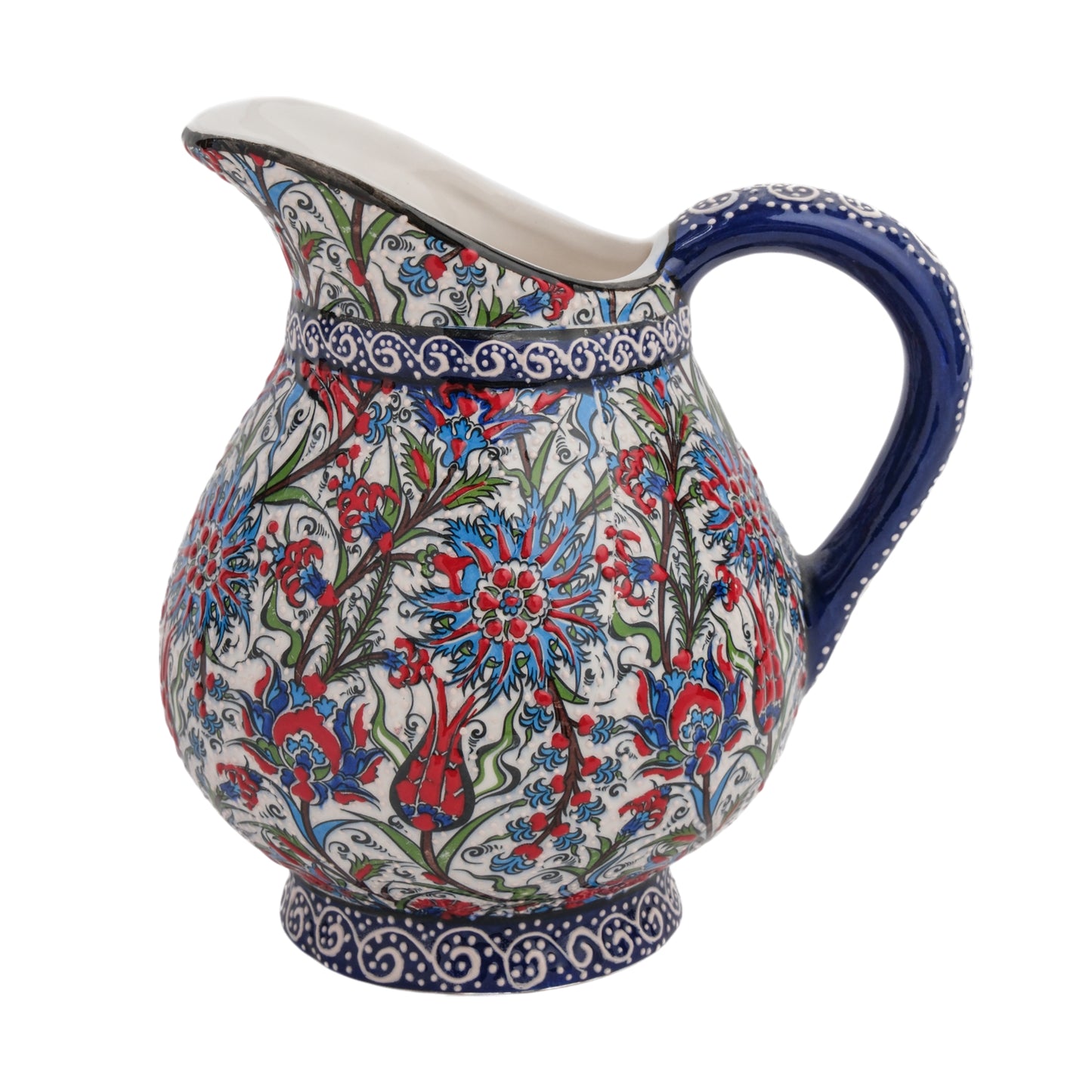 Handmade Ceramic Pitcher, Traditional Floral Decorative Ewer, Decorative Pitcher