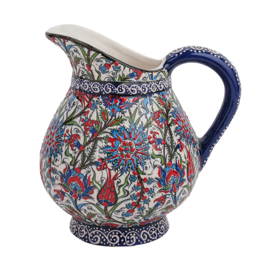 Handmade Ceramic Pitcher, Traditional Floral Decorative Ewer, Decorative Pitcher
