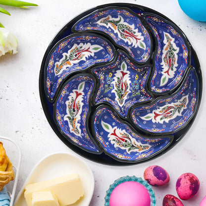 Blue Turkish Floral – 8 Piece Ceramic Snack Serving Tray Set, Handmade Appetizer Platters - EVANILIFE