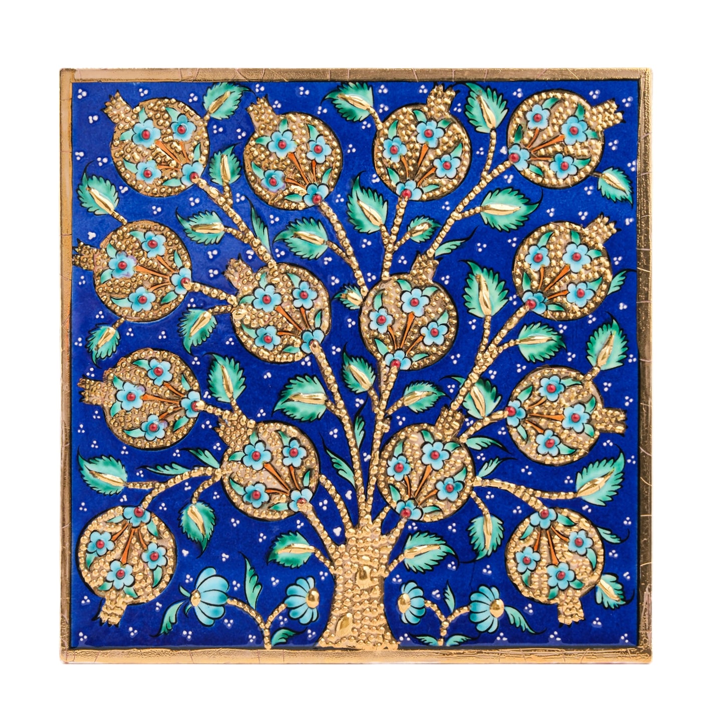 Handmade Ceramic Tile, Blue Pomegranate Tree Tile