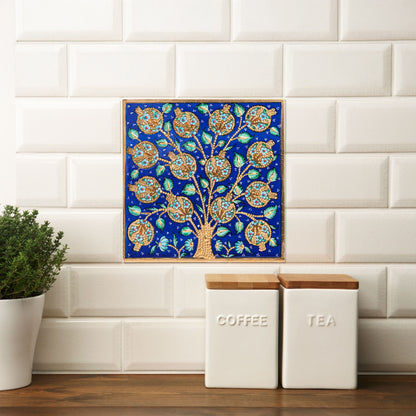 Handmade Ceramic Tile, Blue Pomegranate Tree Tile