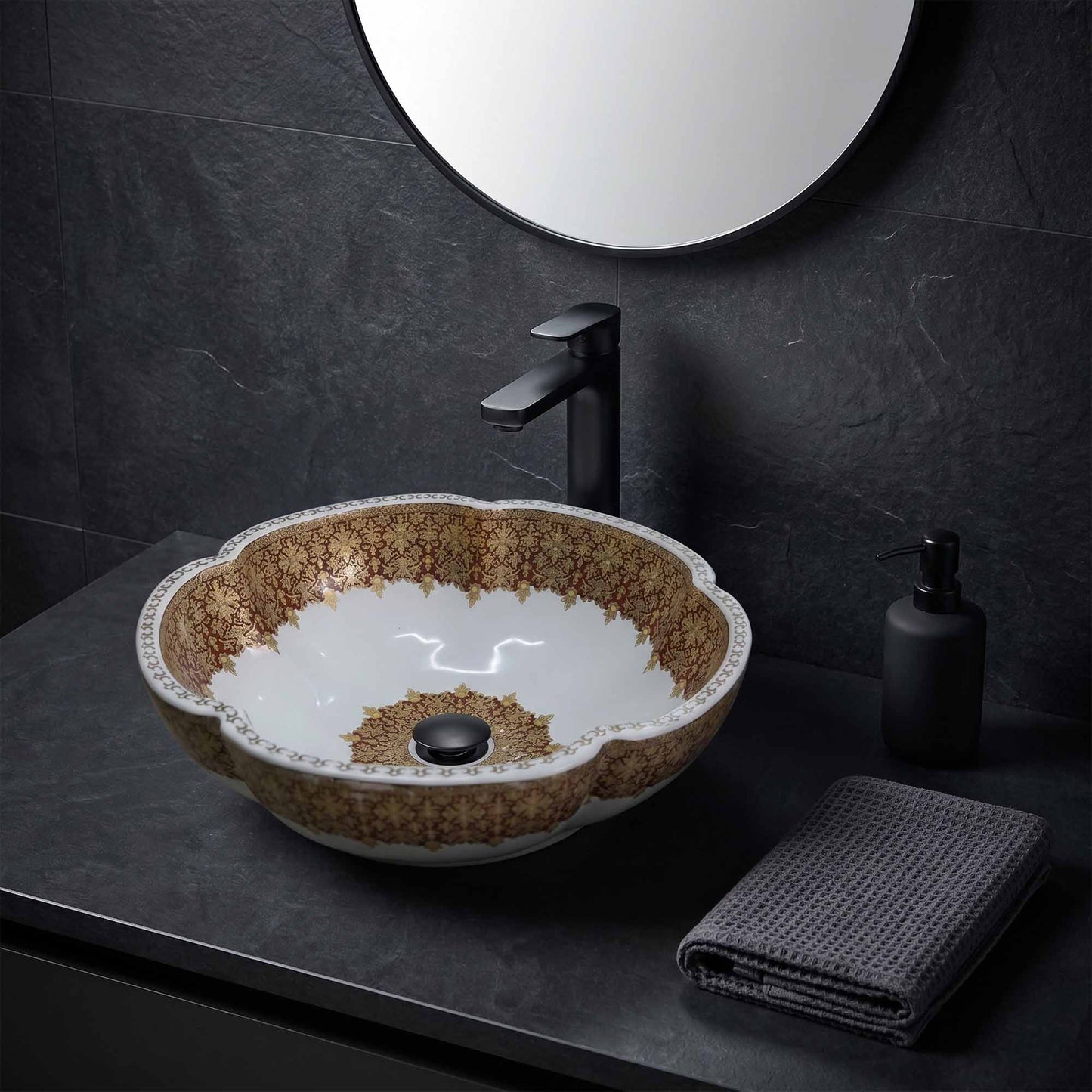 Imperial Floral Ceramic Vessel Sink, Handpainted Bathroom Basin