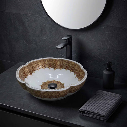 Imperial Floral Ceramic Vessel Sink, Handpainted Bathroom Basin