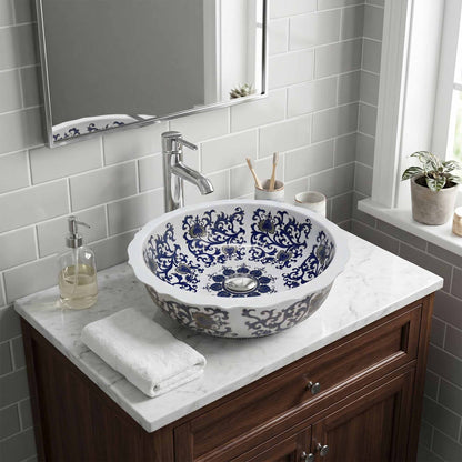Royal Arabesque Ceramic Vessel Sink, Handpainted Bathroom Basin