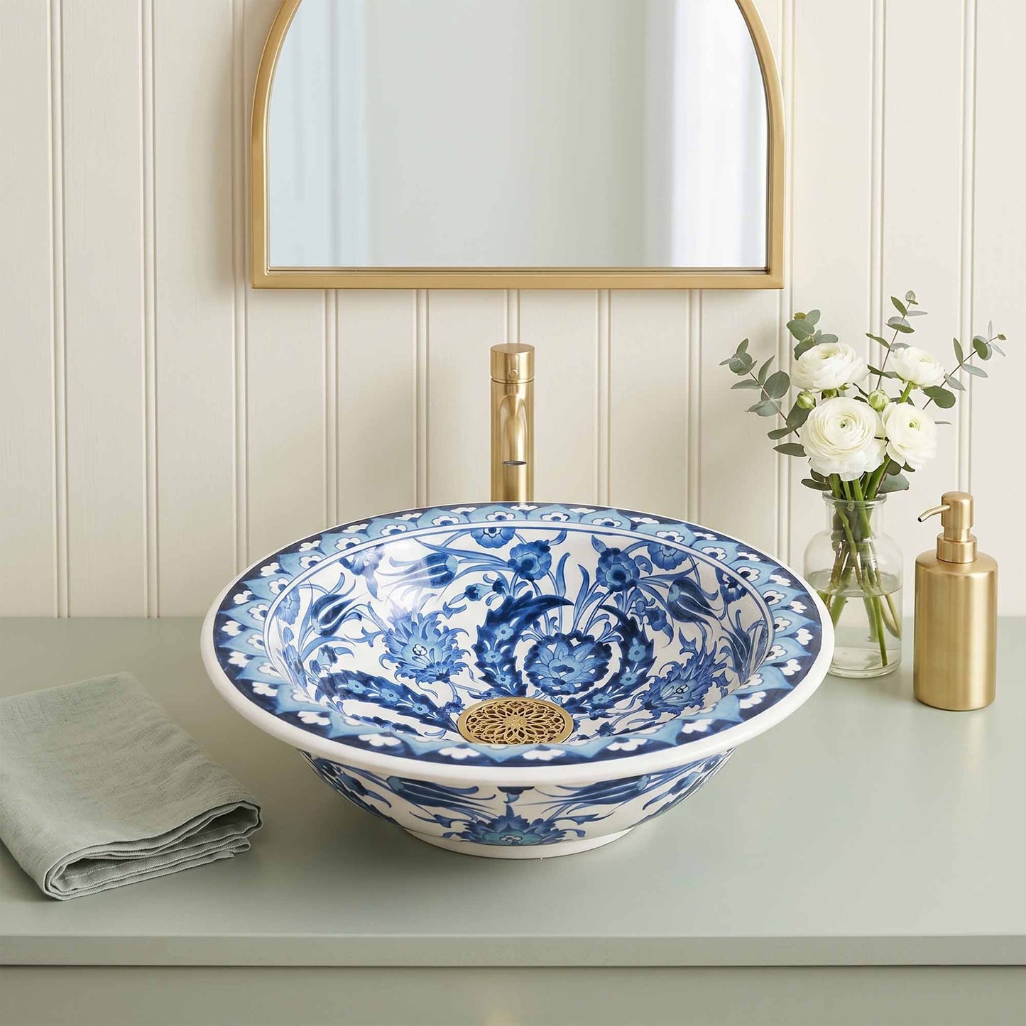 Moonlit Garden Ceramic Vessel Sink, Handpainted Bathroom Basin