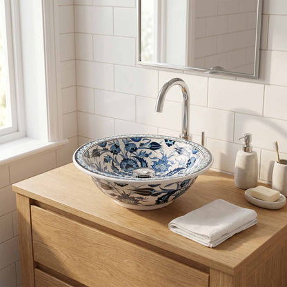 Iznik Heritage Ceramic Vessel Sink, Handpainted Bathroom Basin