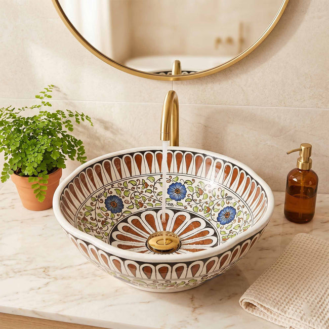 Royal Garden Ceramic Vessel Sink, Handpainted Bathroom Basin