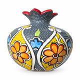 Ceramic Pomegranate Vase, 4 Inch Charcoal Orange Floral Textured Decorative Ornament