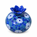 Ceramic Pomegranate Vase, 4 Inch Cobalt Blue Evil Eye Textured Decorative Ornament