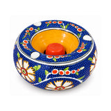 Handmade Ceramic Ashtray with Lid, 5 Inch Hand Painted Cobalt White Floral Outdoor Ashtray