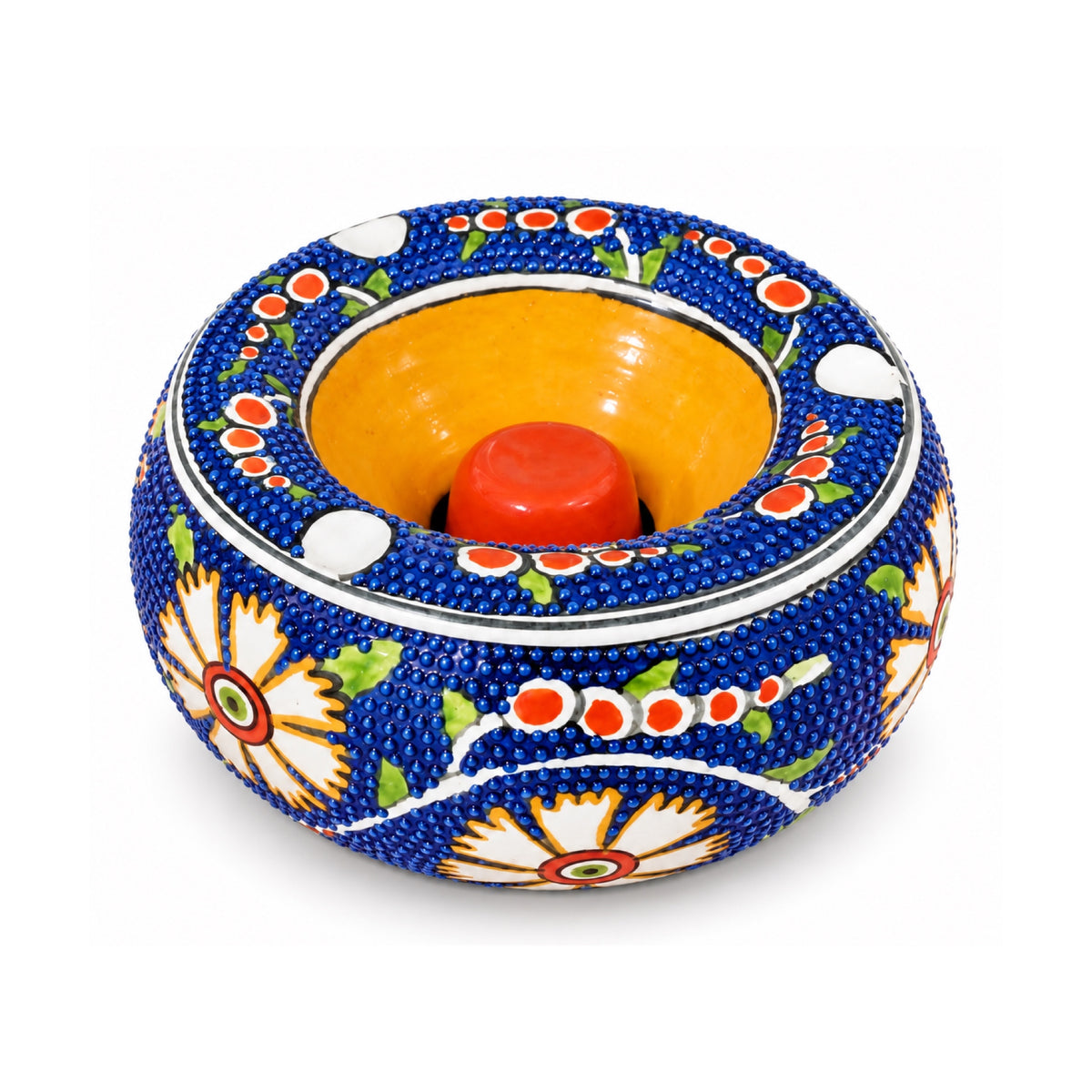Cobalt White Floral hand painted ceramic ashtray with lid
