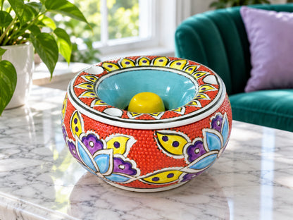 Handmade Ceramic Ashtray with Lid, 5 Inch Hand Painted Floral Outdoor Ashtray
