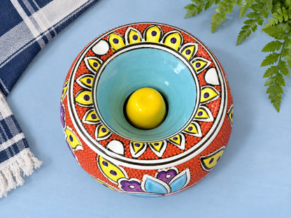 Handmade Ceramic Ashtray with Lid, 5 Inch Hand Painted Floral Outdoor Ashtray
