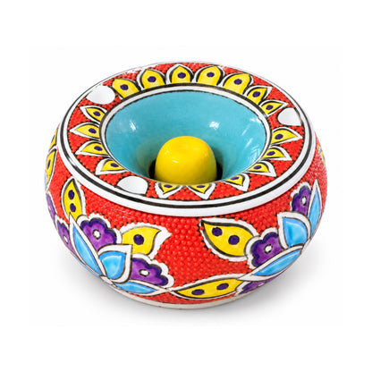 Handmade Ceramic Ashtray with Lid, 5 Inch Hand Painted Floral Outdoor Ashtray